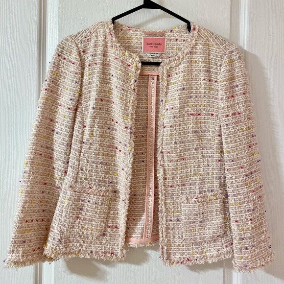 Kate Spade Multicolour Tweed Preppy Career Spring Summer Girly Blazer Size 0 - Picture 4 of 10